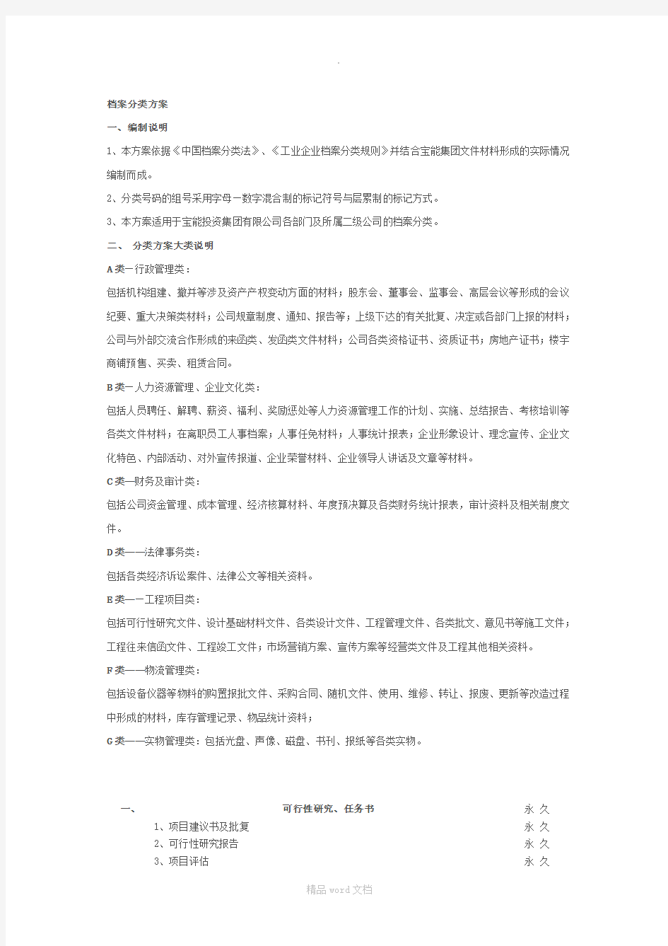 档案分类方案