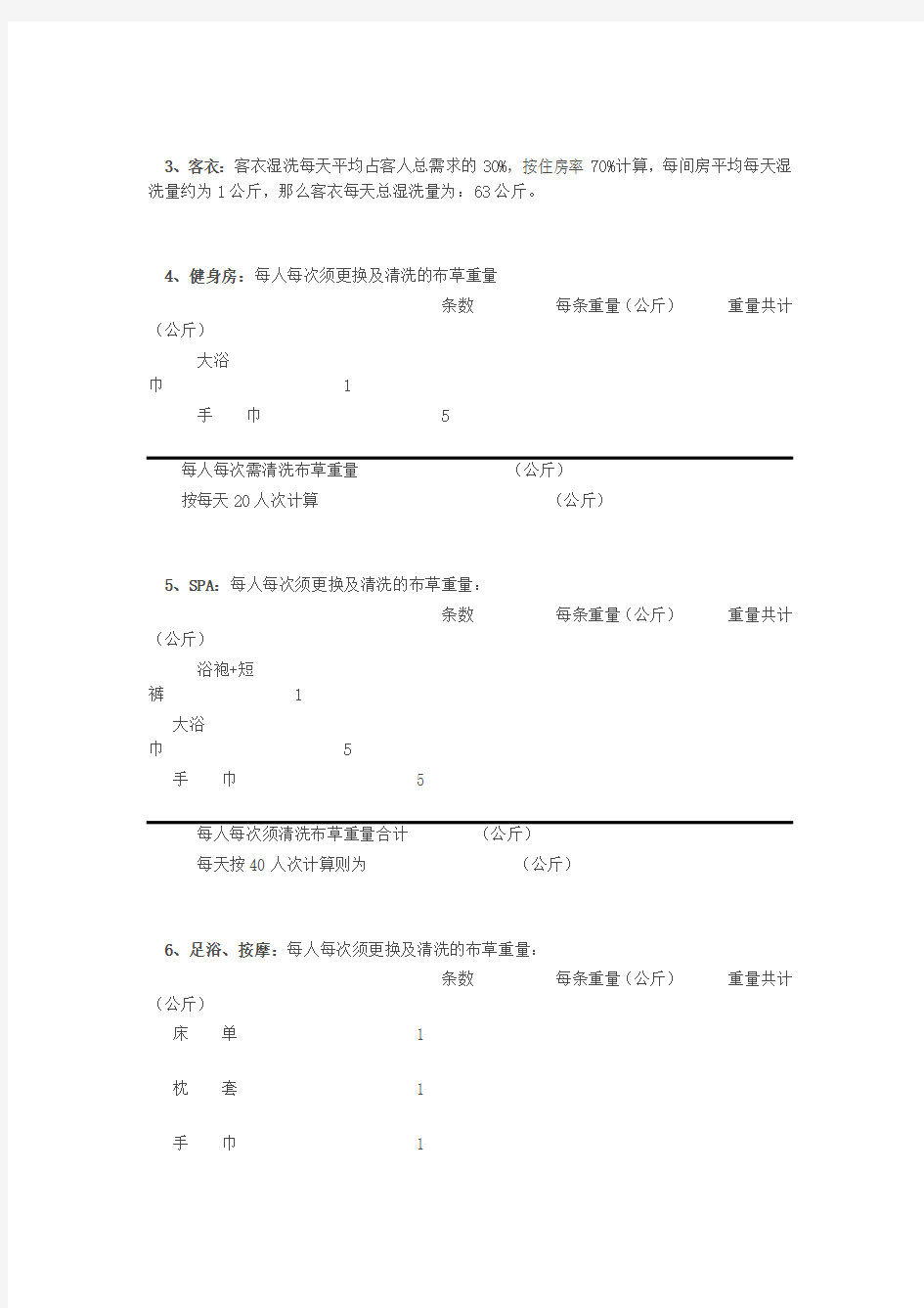 洗衣房洗衣量计算