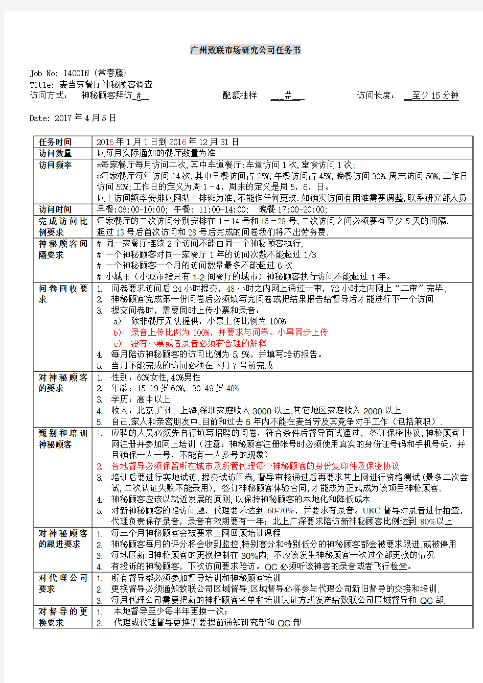 神秘顾客操作手册一：麦当劳