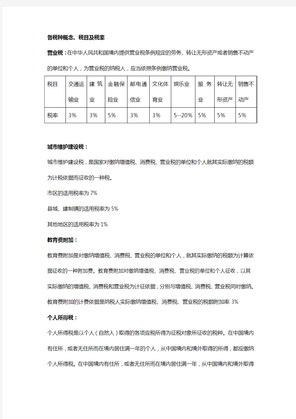 【精编_推荐】各税种概念税目及税率