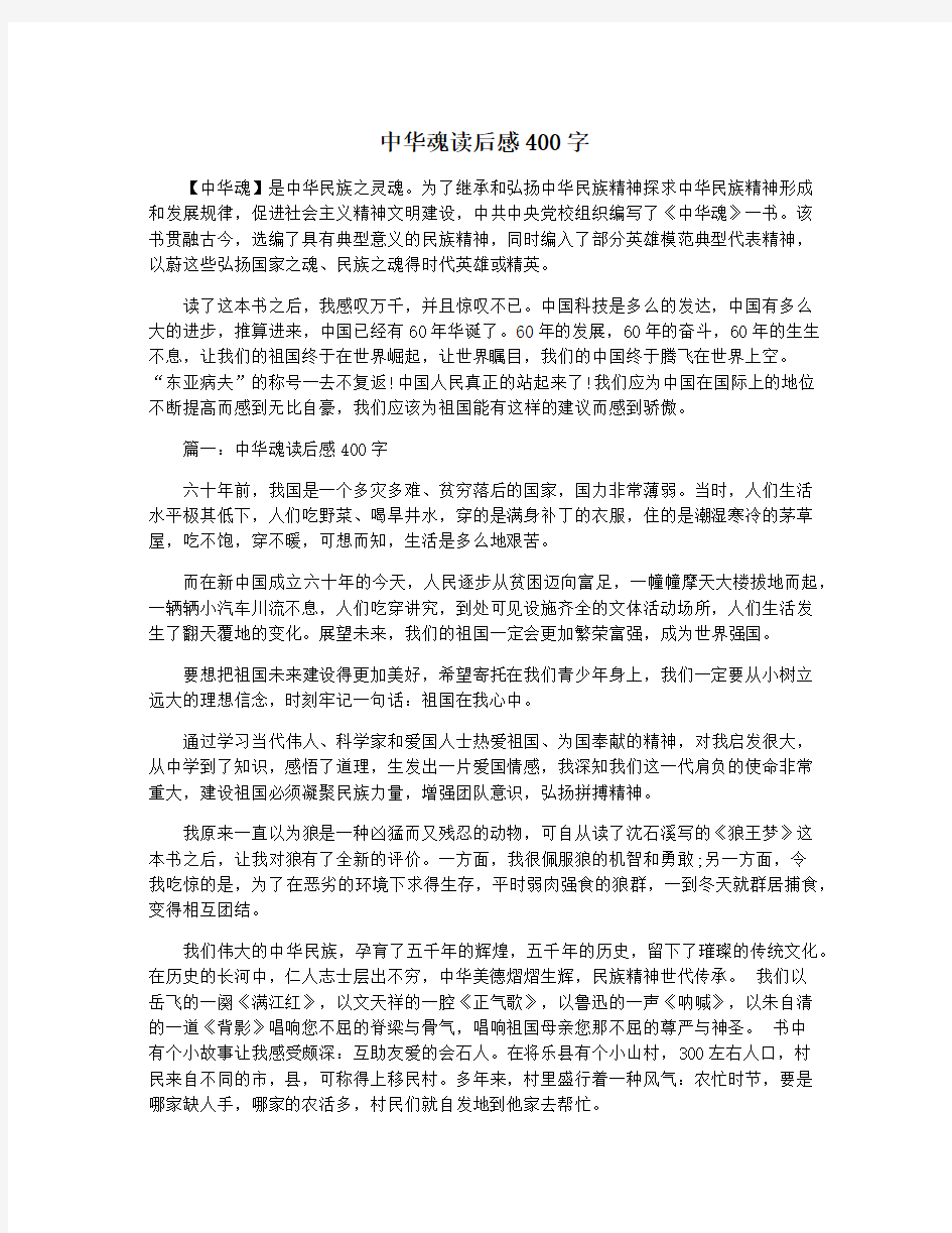 中华魂读后感400字