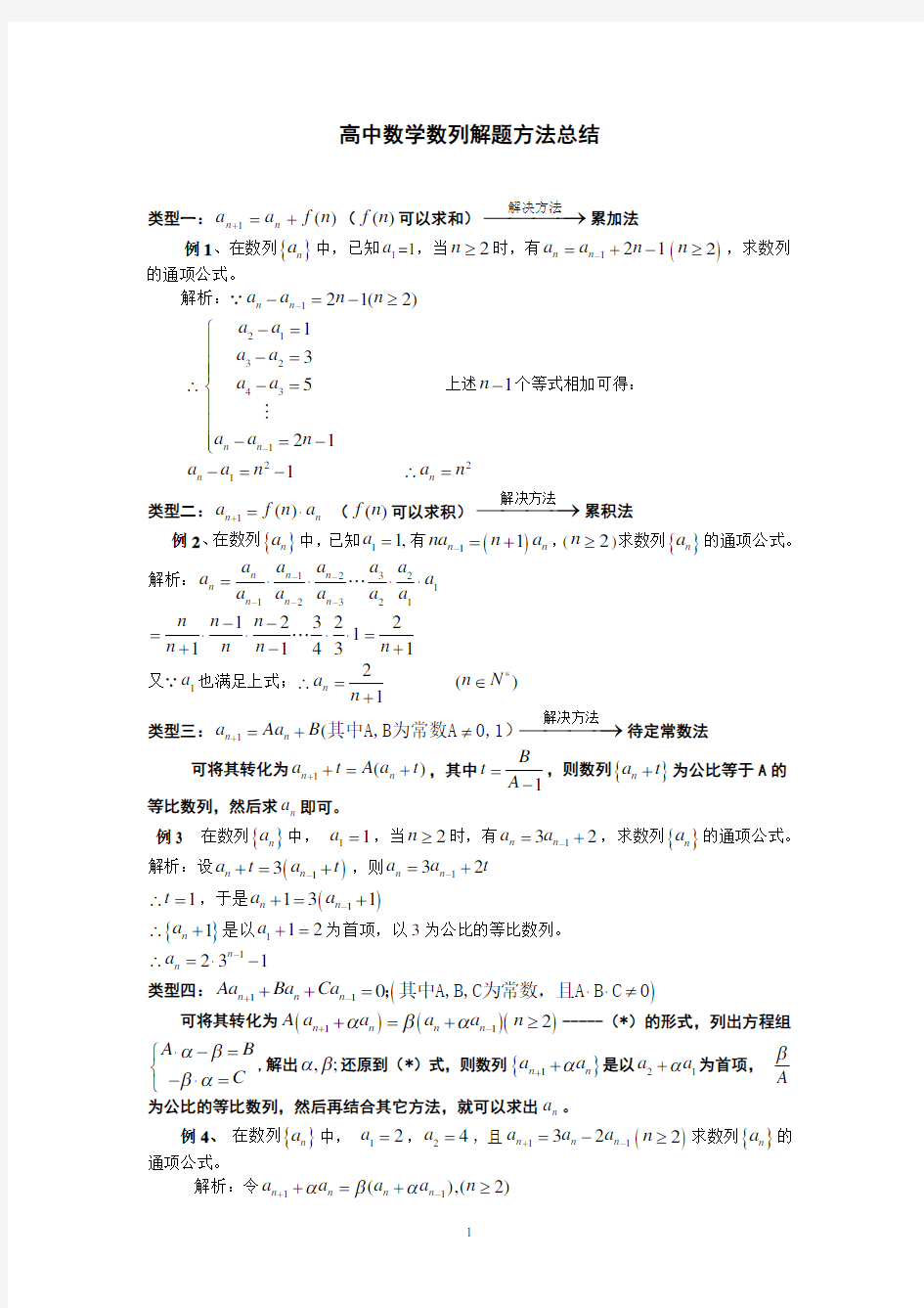 高中数学数列解题方法总结