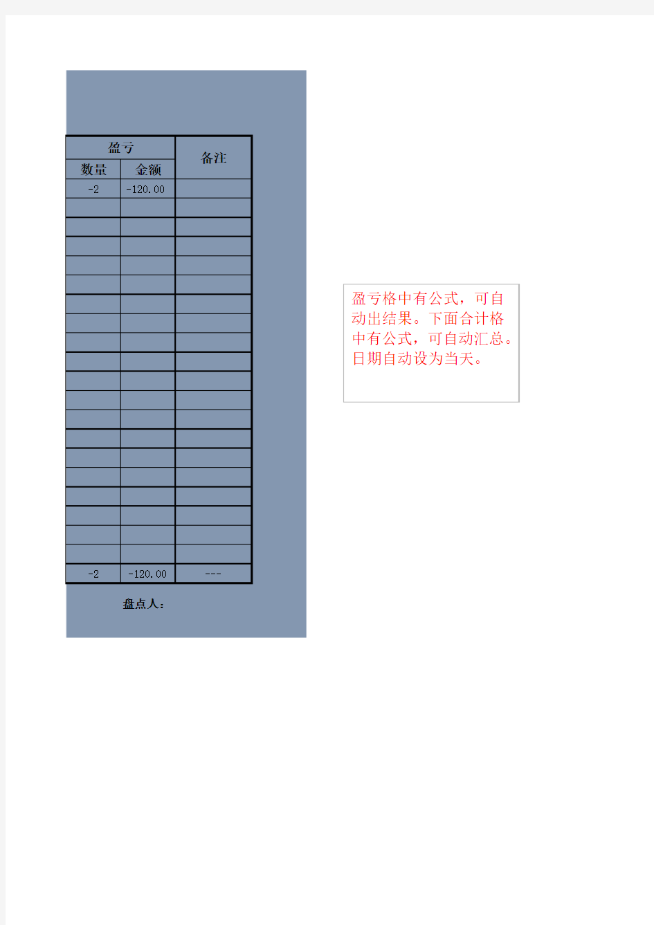 库存盘点表(盈亏计算)(Excel表格通用模板)