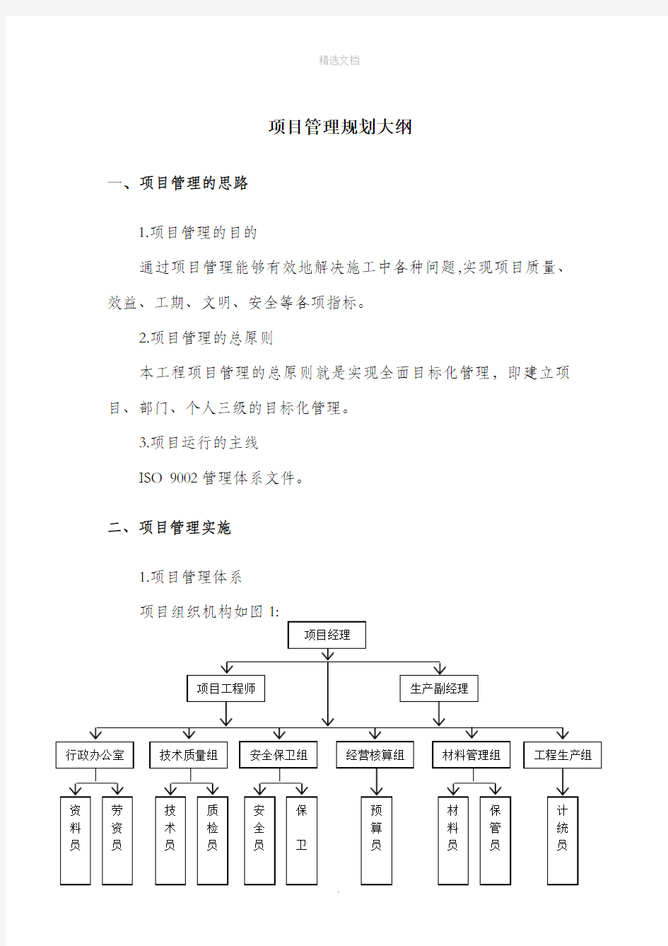 项目管理规划大纲范本