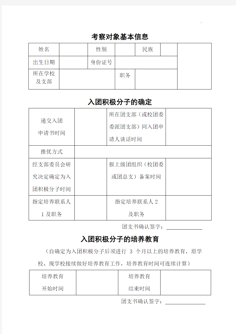 入团积极分子考察文本记录