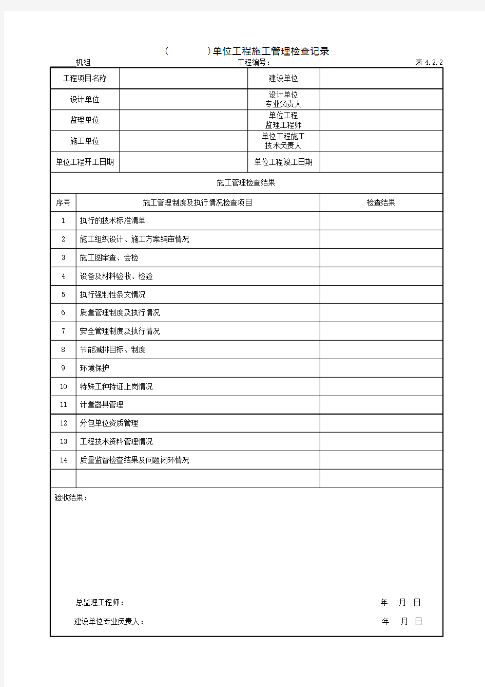 2.1(    )单位工程施工管理检查记录