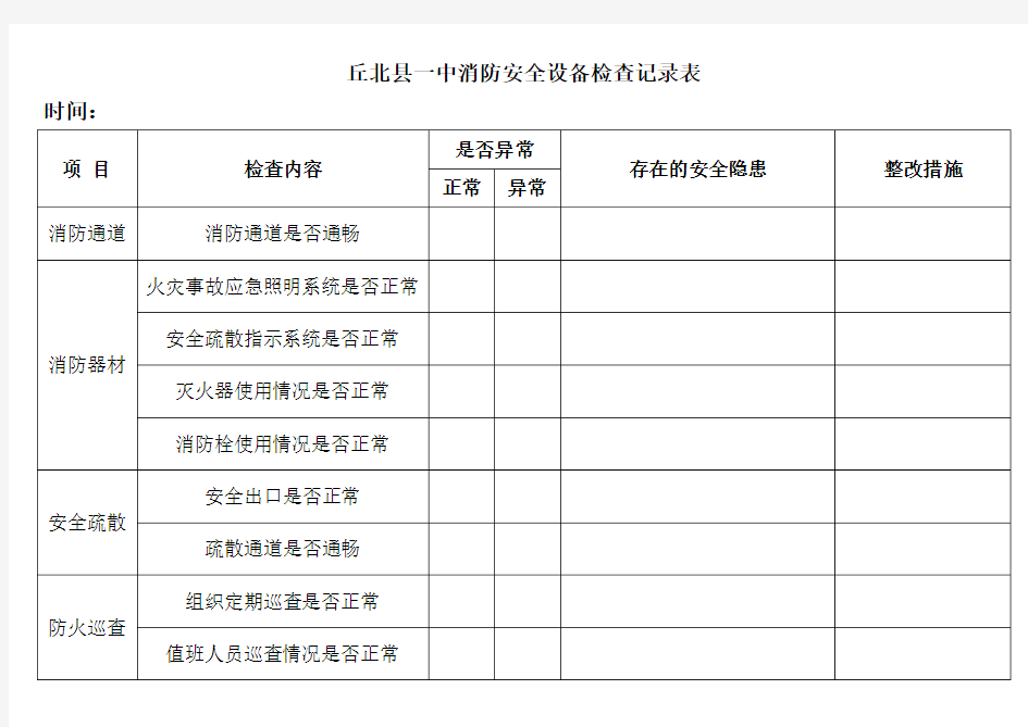 学校消防安全设备检查记录表