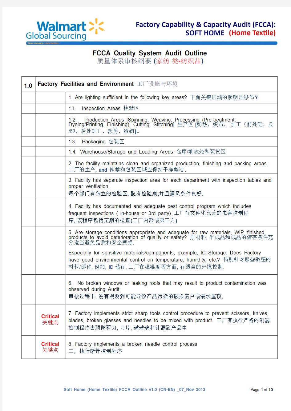 2014年6月最新WALMART质量验厂标准