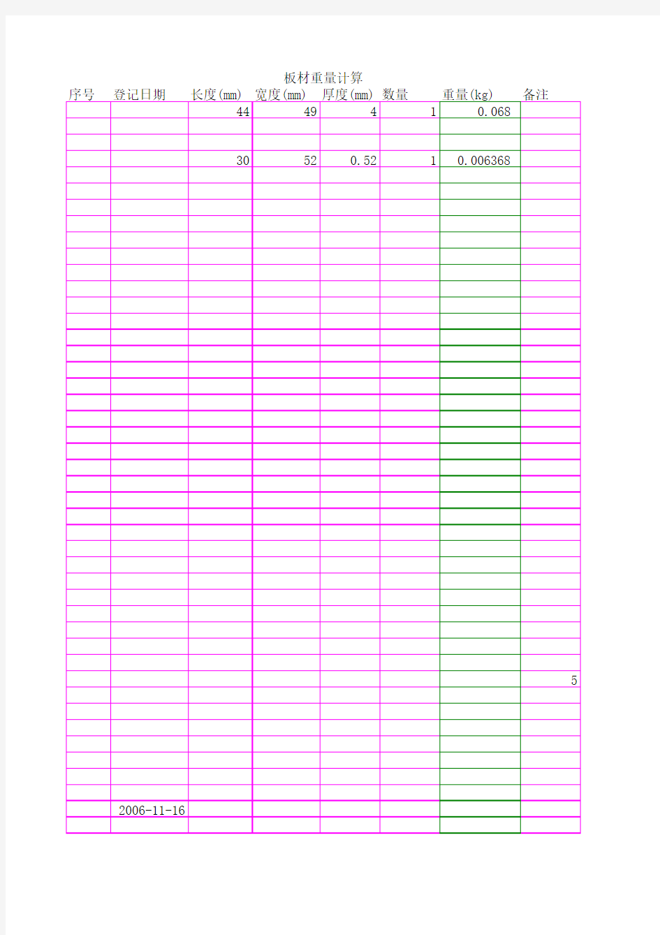 材料重量计算公式表