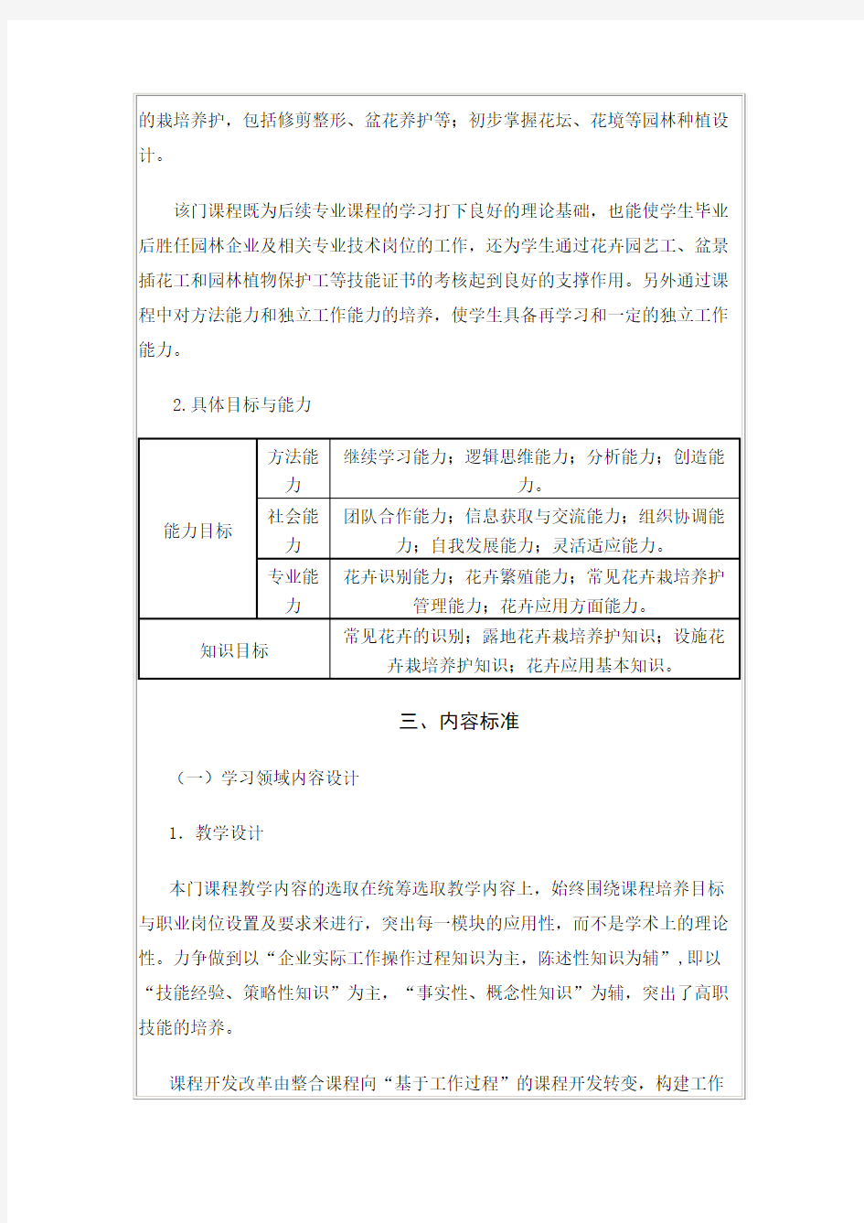 园林技术专业核心课程标准