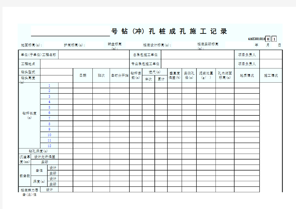 冲孔桩成孔施工记录