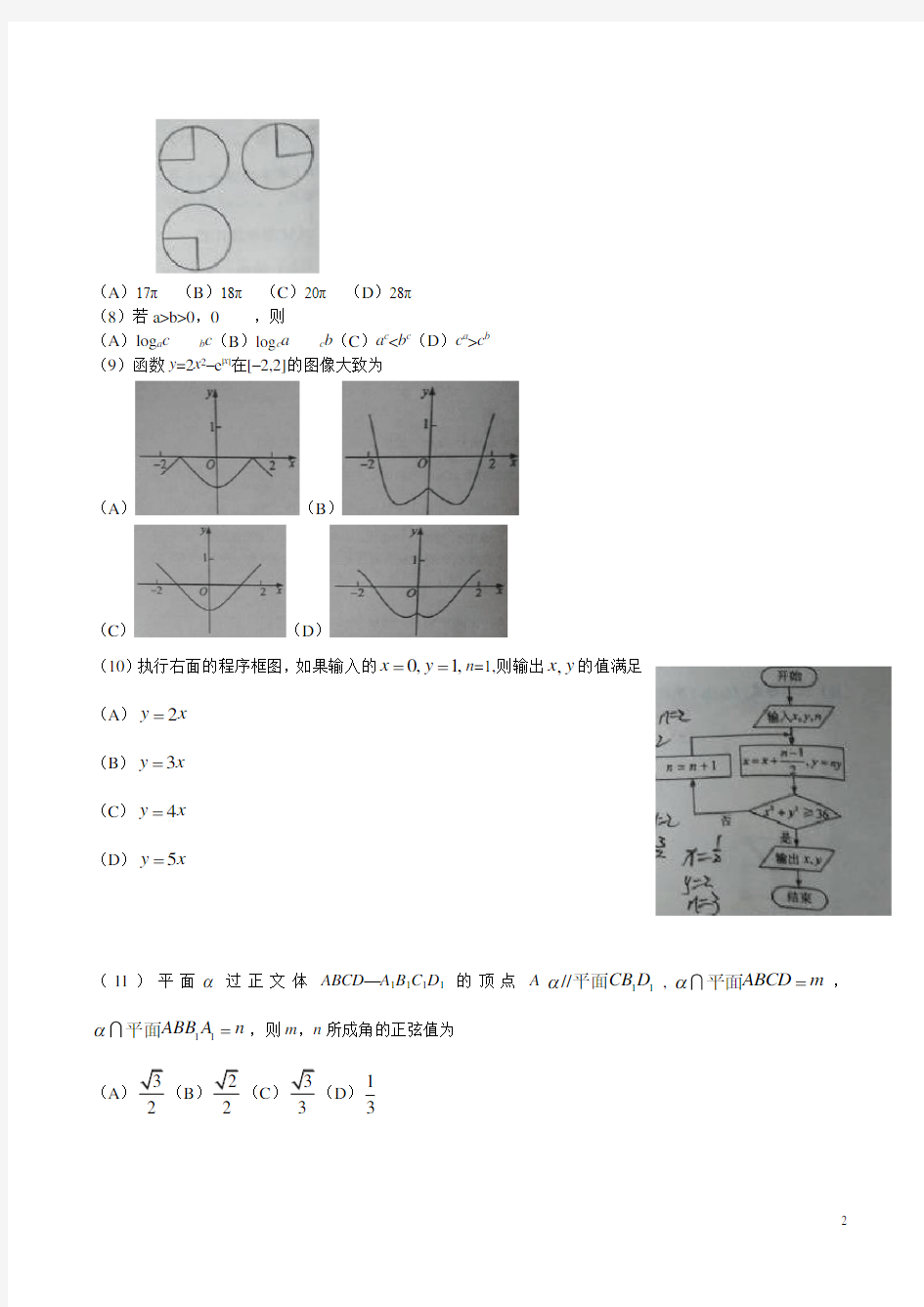 2016年高考全国卷(1)文科数学