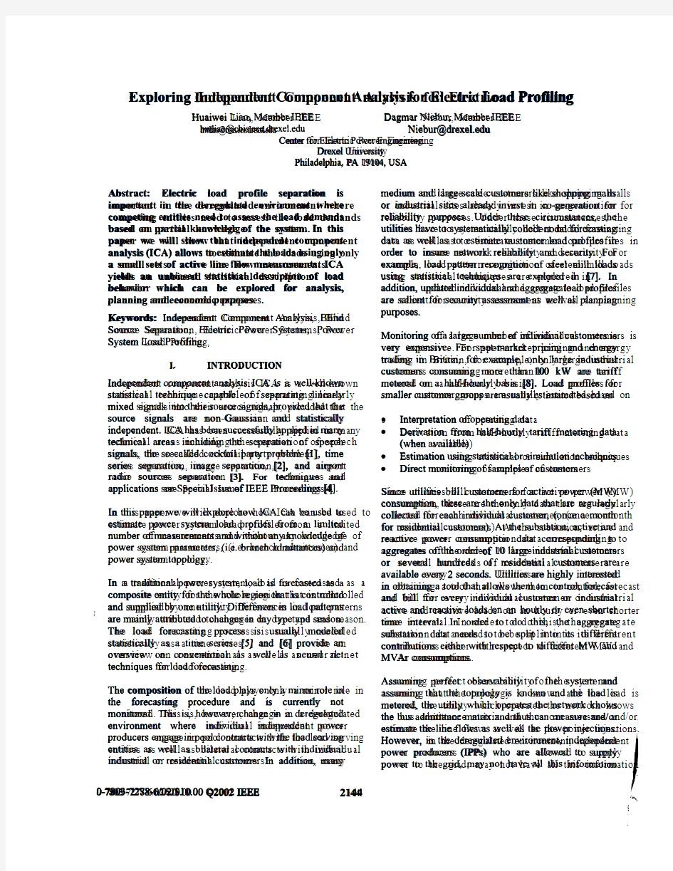 Exploring Independent Component Analysis for Electric Load Profiling