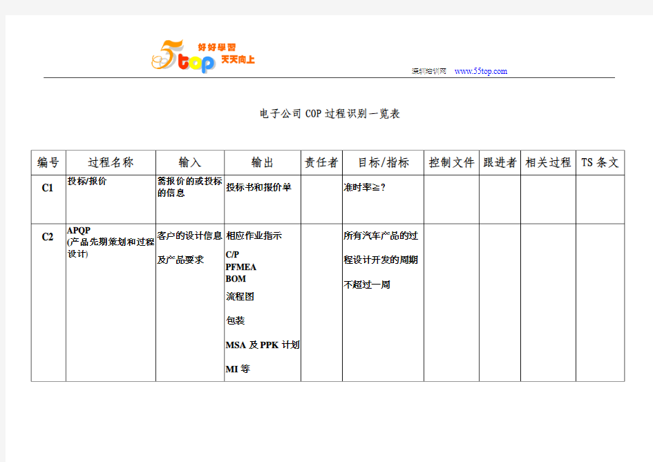 电子公司COP过程识别一览表