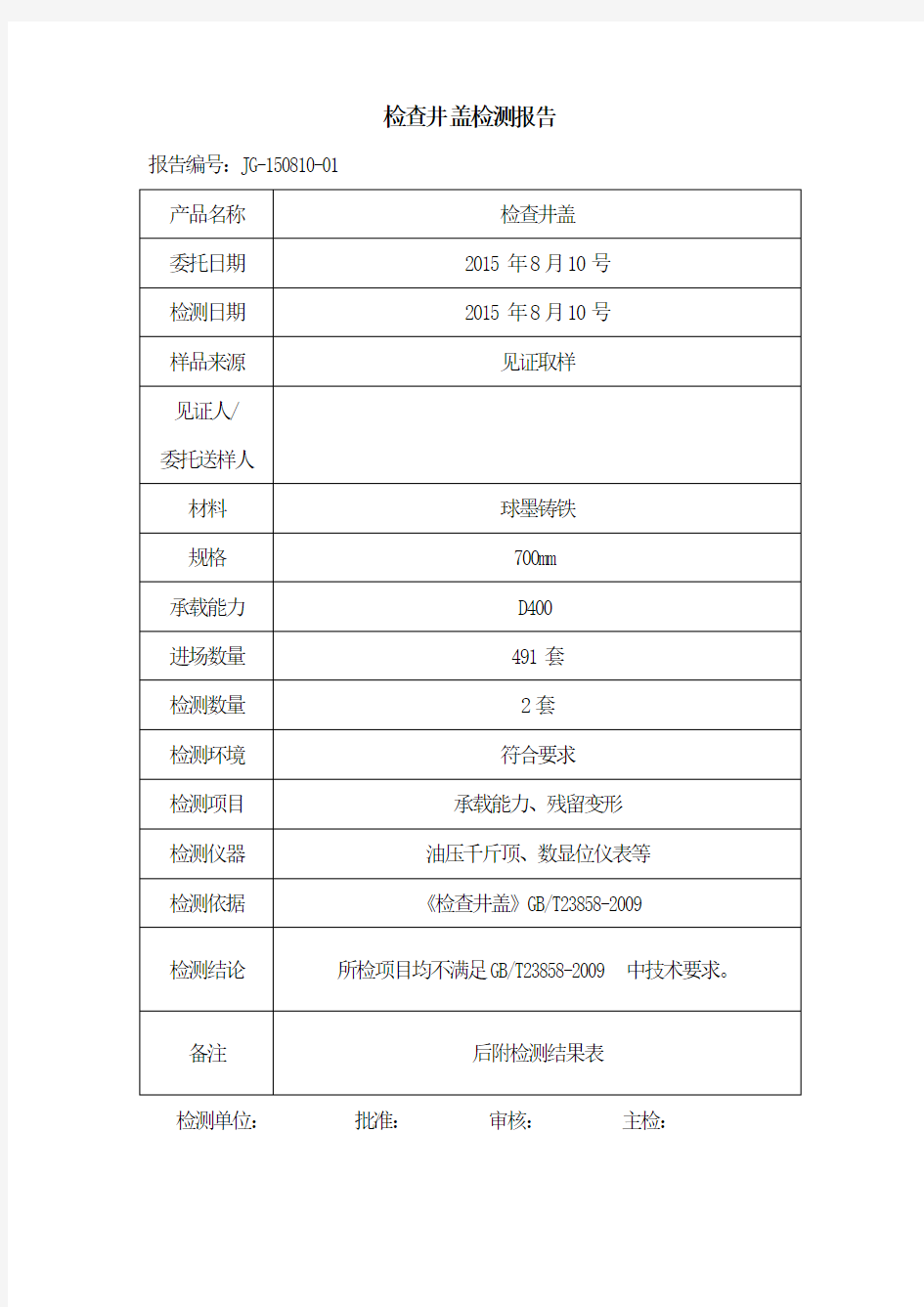 检查井盖检测报告