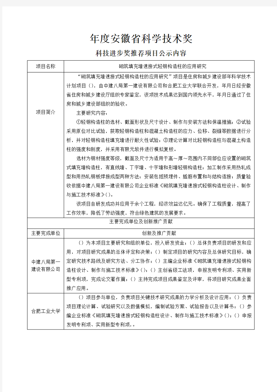 2018年度安徽省科学技术奖