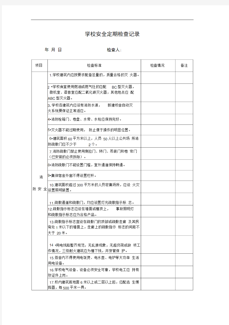 学校安全工作定期检查记录