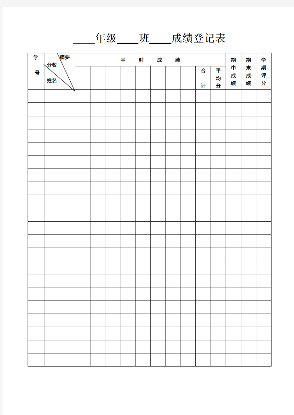 学生成绩登记表