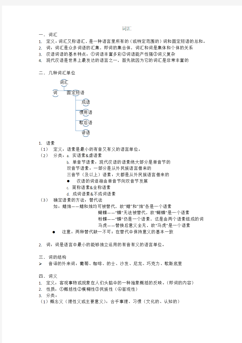 【大学语文】现代汉语词汇部分整理
