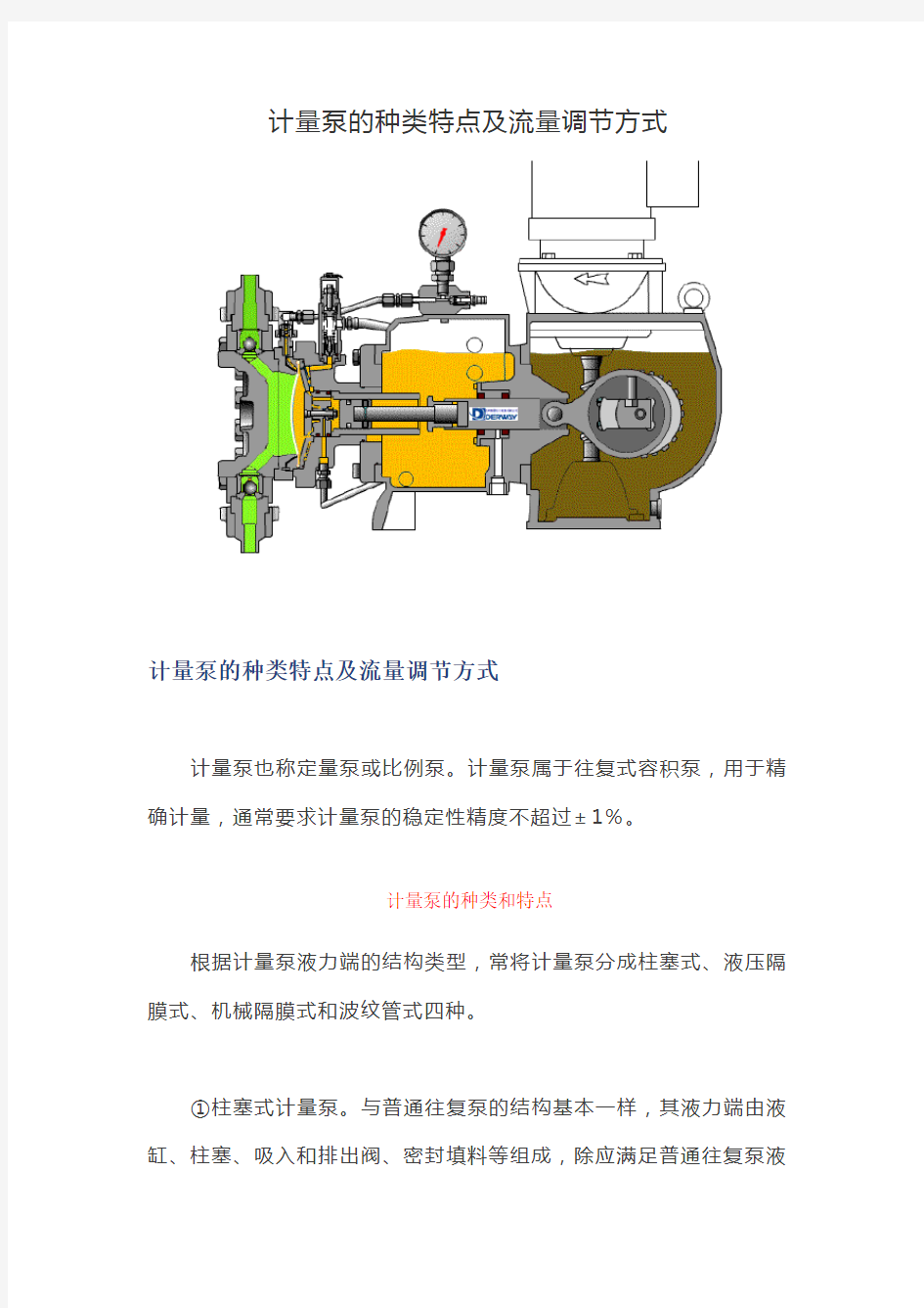计量泵的种类特点及流量调节方式