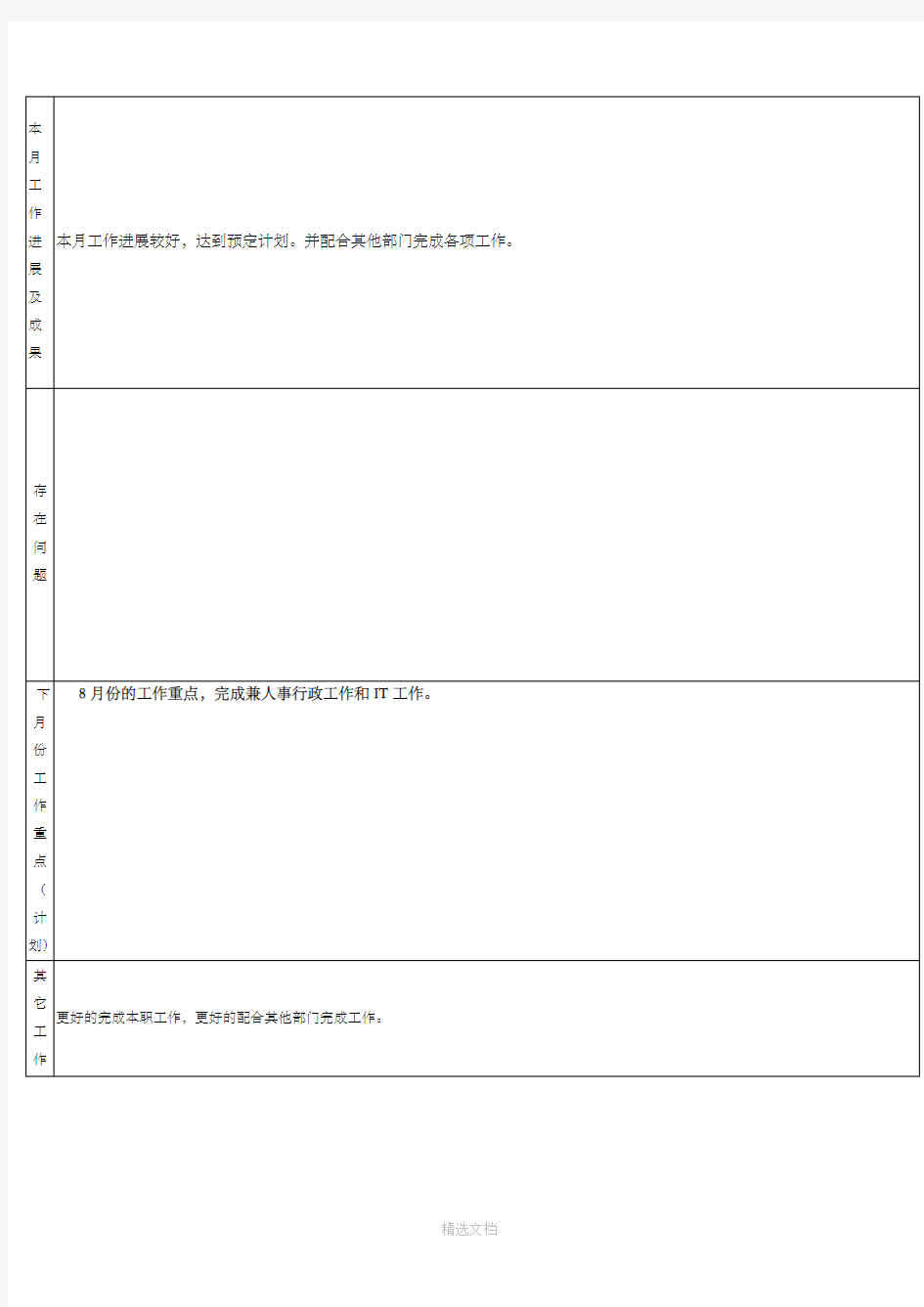 工作月报表模板