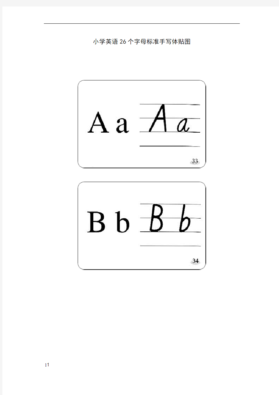 小学英语26个字母标准手写体贴图