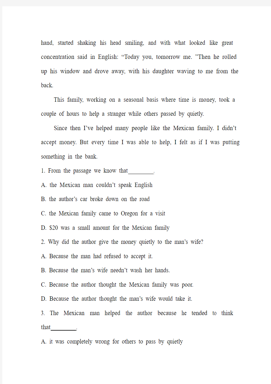2015届英语二轮专项冲刺之专题检测卷(二十二) 阅读理解 第一节Word版含答案