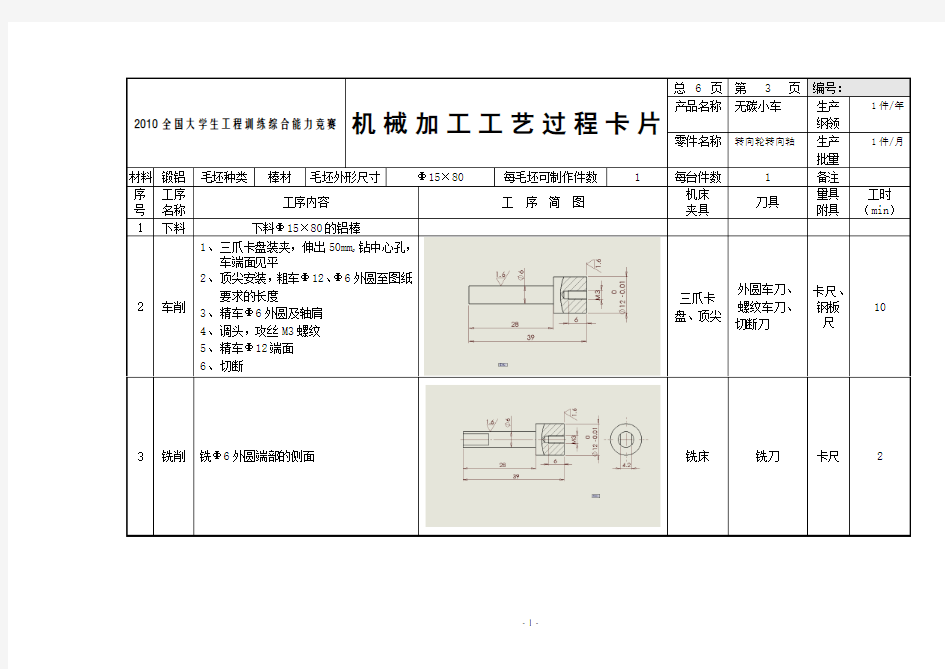 机械加工工艺过程卡片-转向轮转向轴