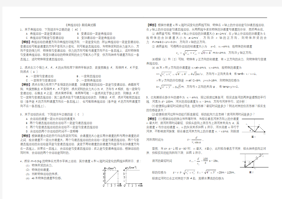 高中物理曲线运动经典练习题全集(答案)