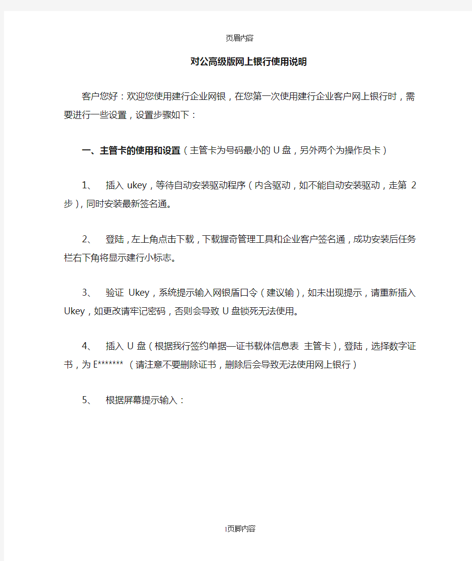 建行企业对公高级版网银使用说明