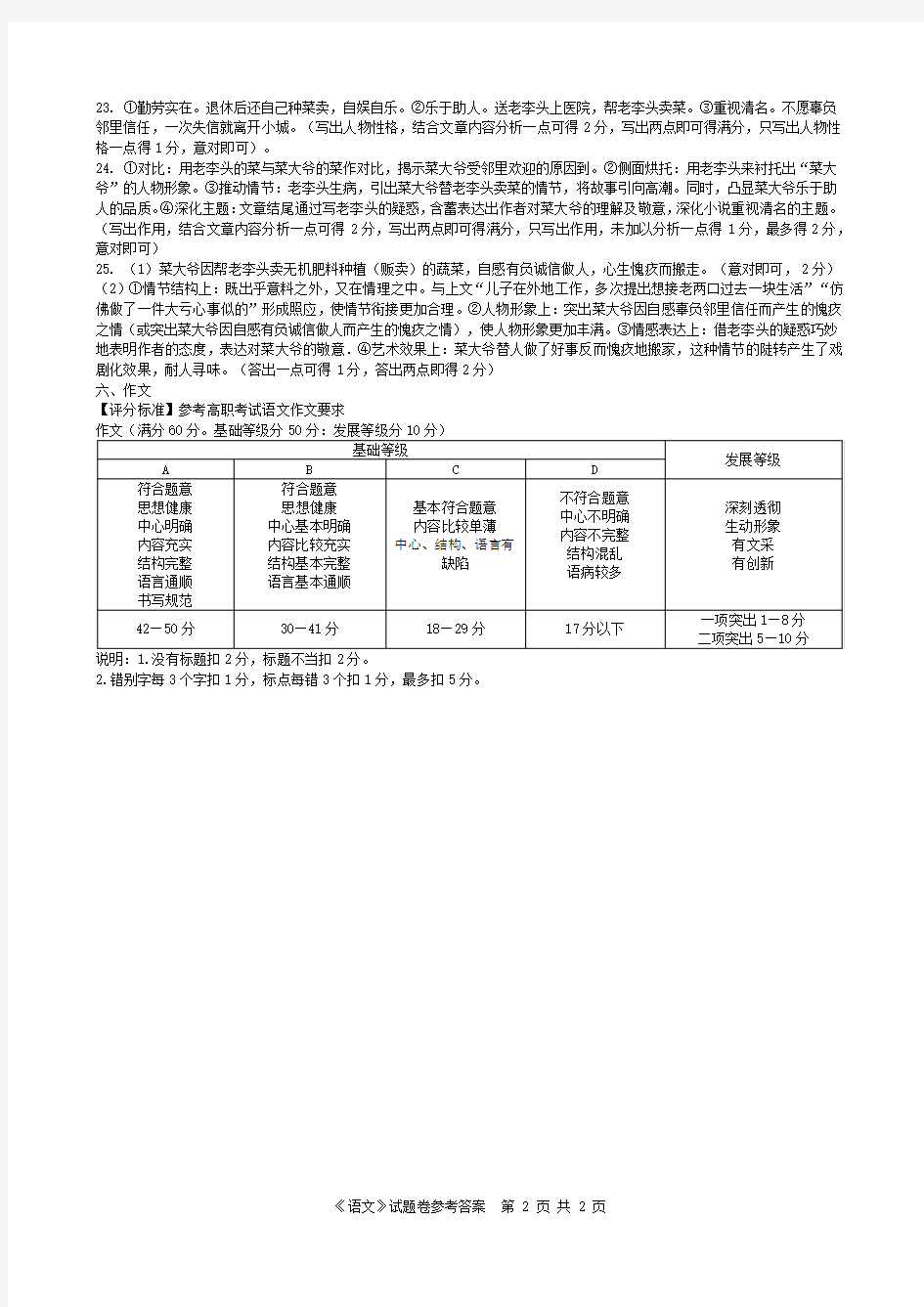 (完整版)2019年浙江省高职单招单考温州市第一次模拟考试语文试卷答案