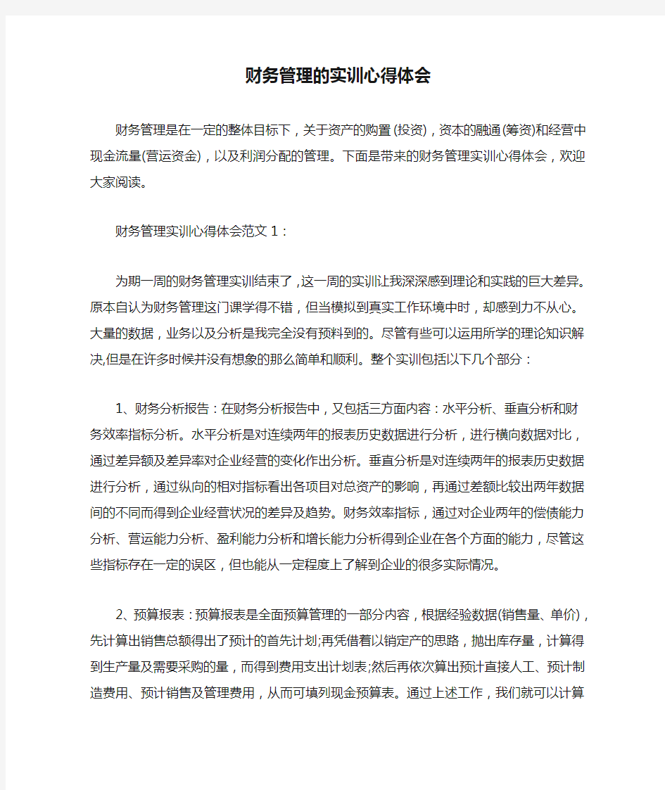 财务管理的实训心得体会