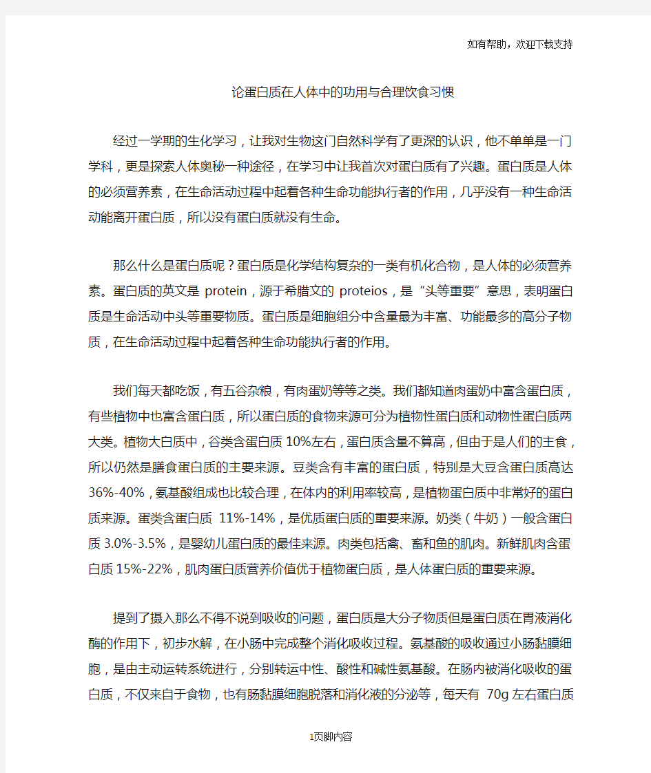 蛋白质在人体中的功能与作用