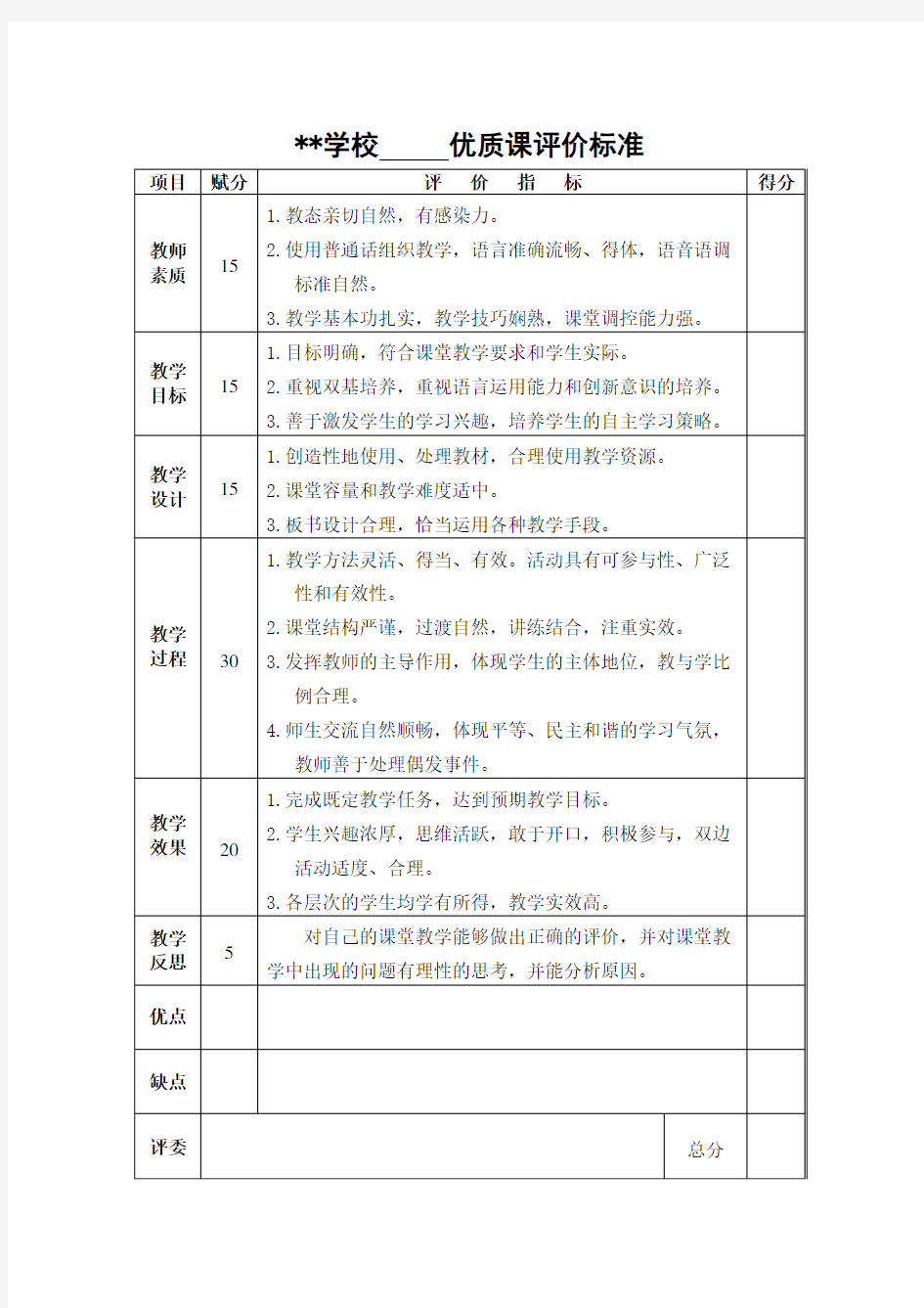 优质课评价标准