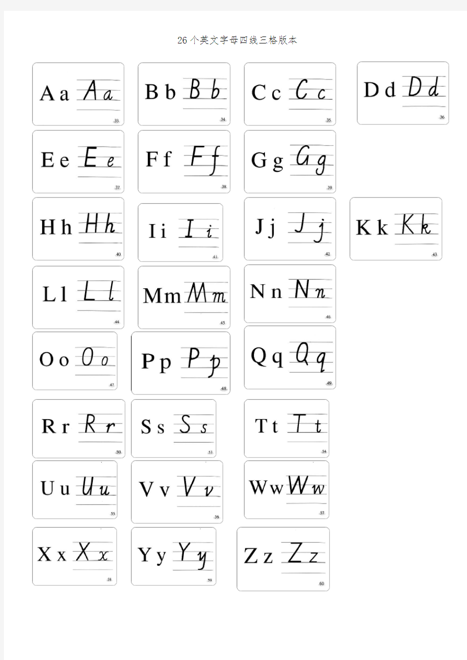 26个英文字母四线三格版本