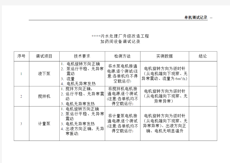 污水处理厂升级改造单机调试记录