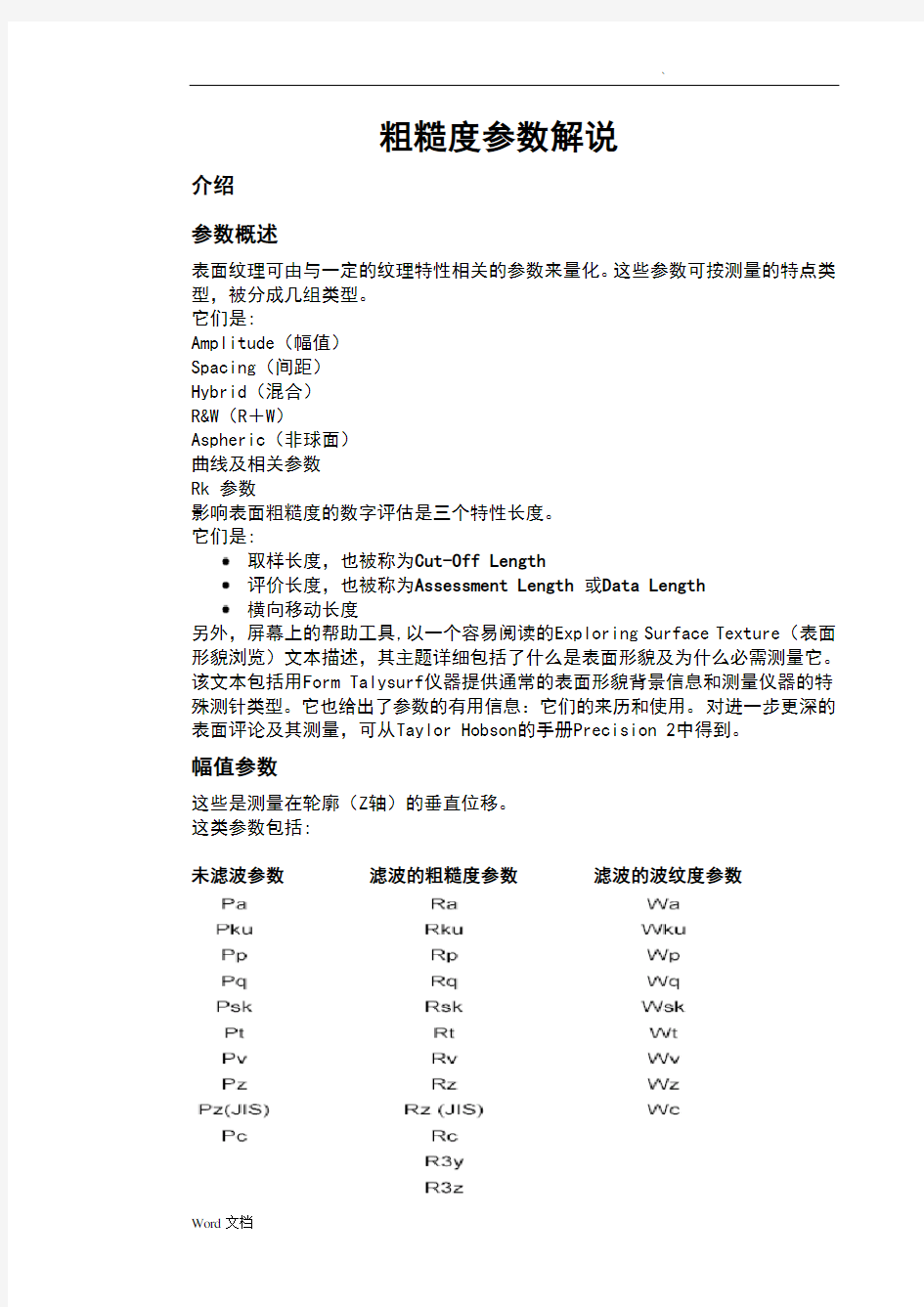 粗糙度全参数解说