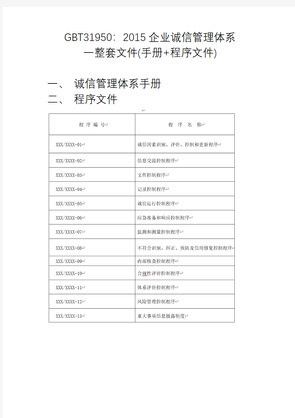 最新GBT31950：2015企业诚信管理体系一整套文件(手册+程序文件)