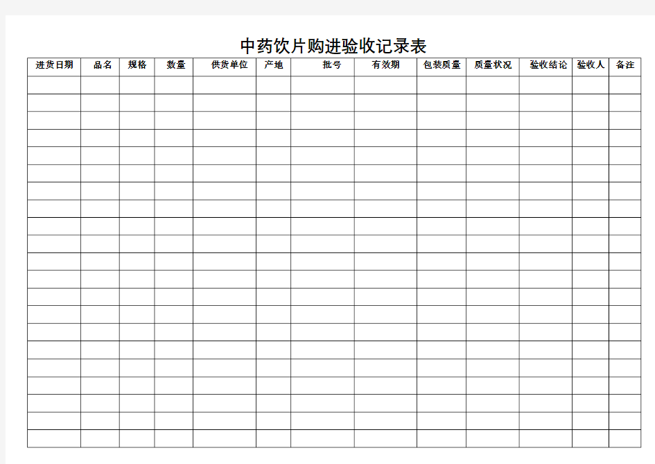 中药饮片购进验收记录表复习进程