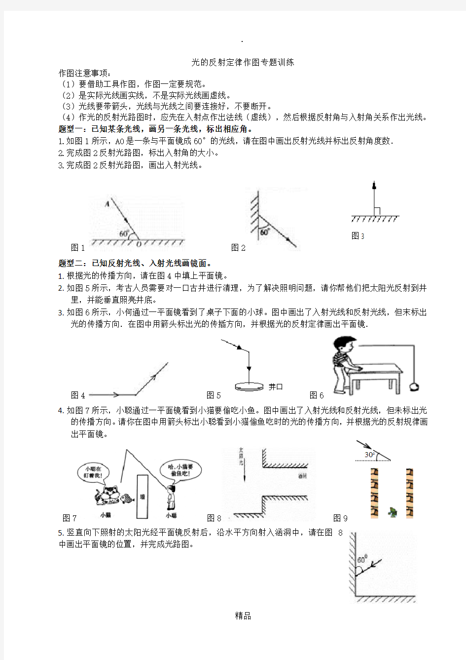 光的反射定律作图专题训练