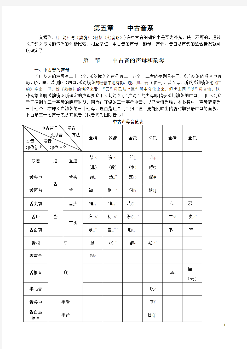 第五章    中古音系