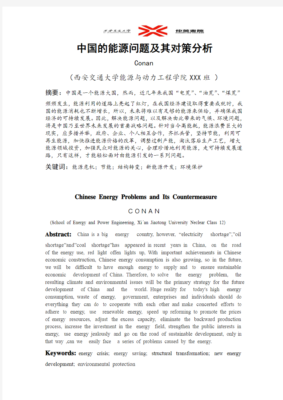 中国的能源问题及其对策分析