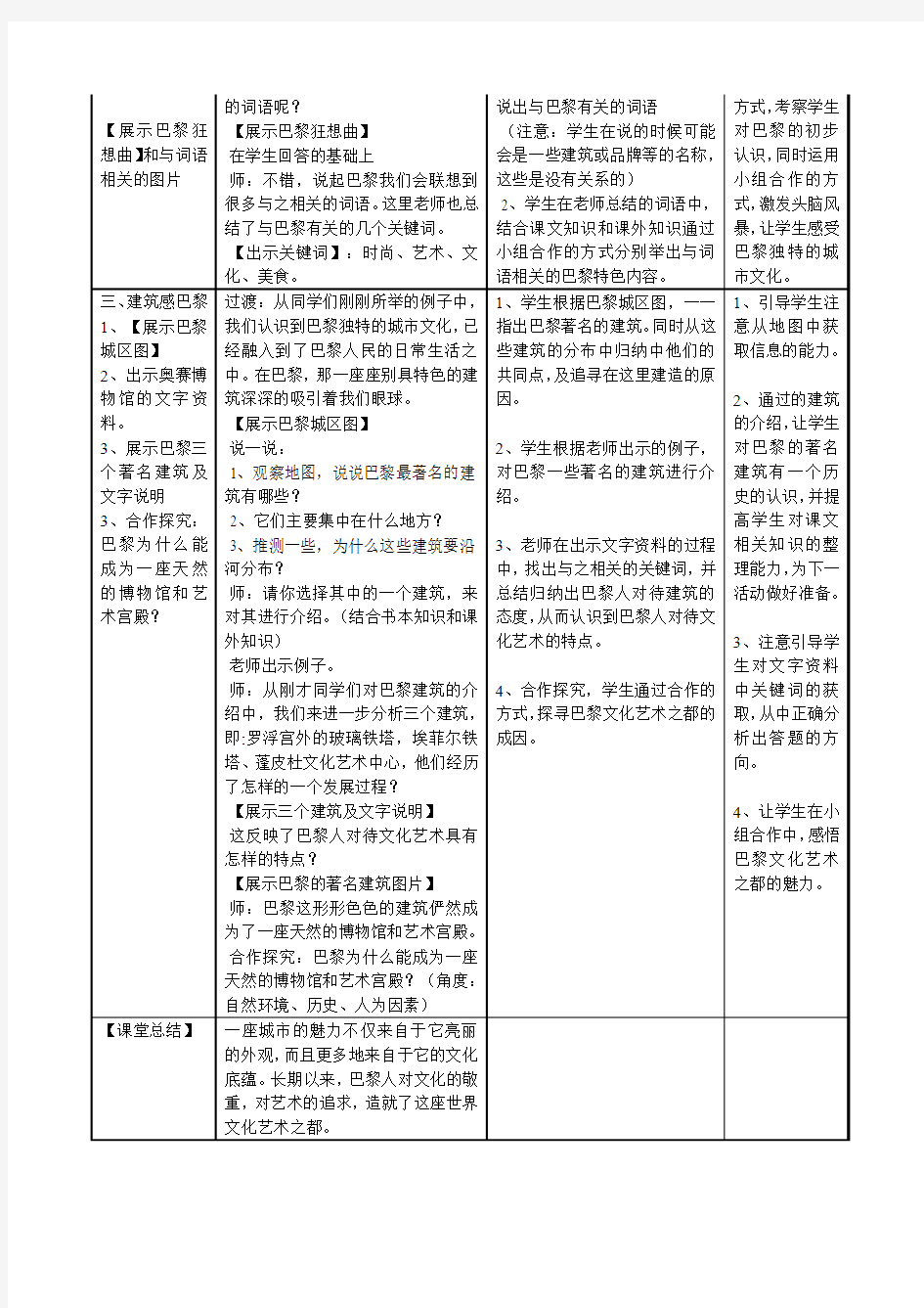 4.2《文化艺术之都：巴黎》教学设计