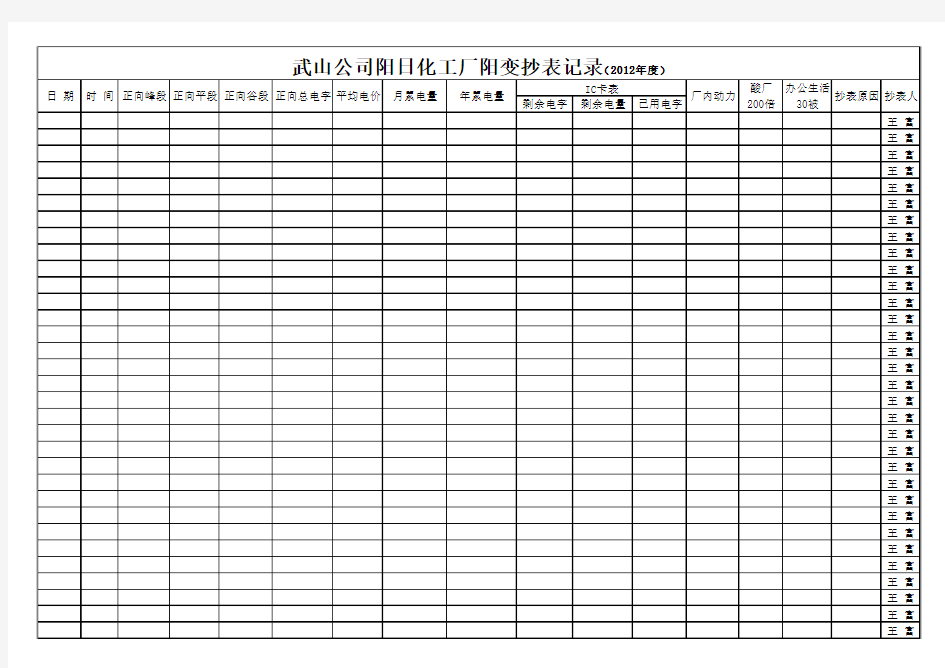 抄表表格