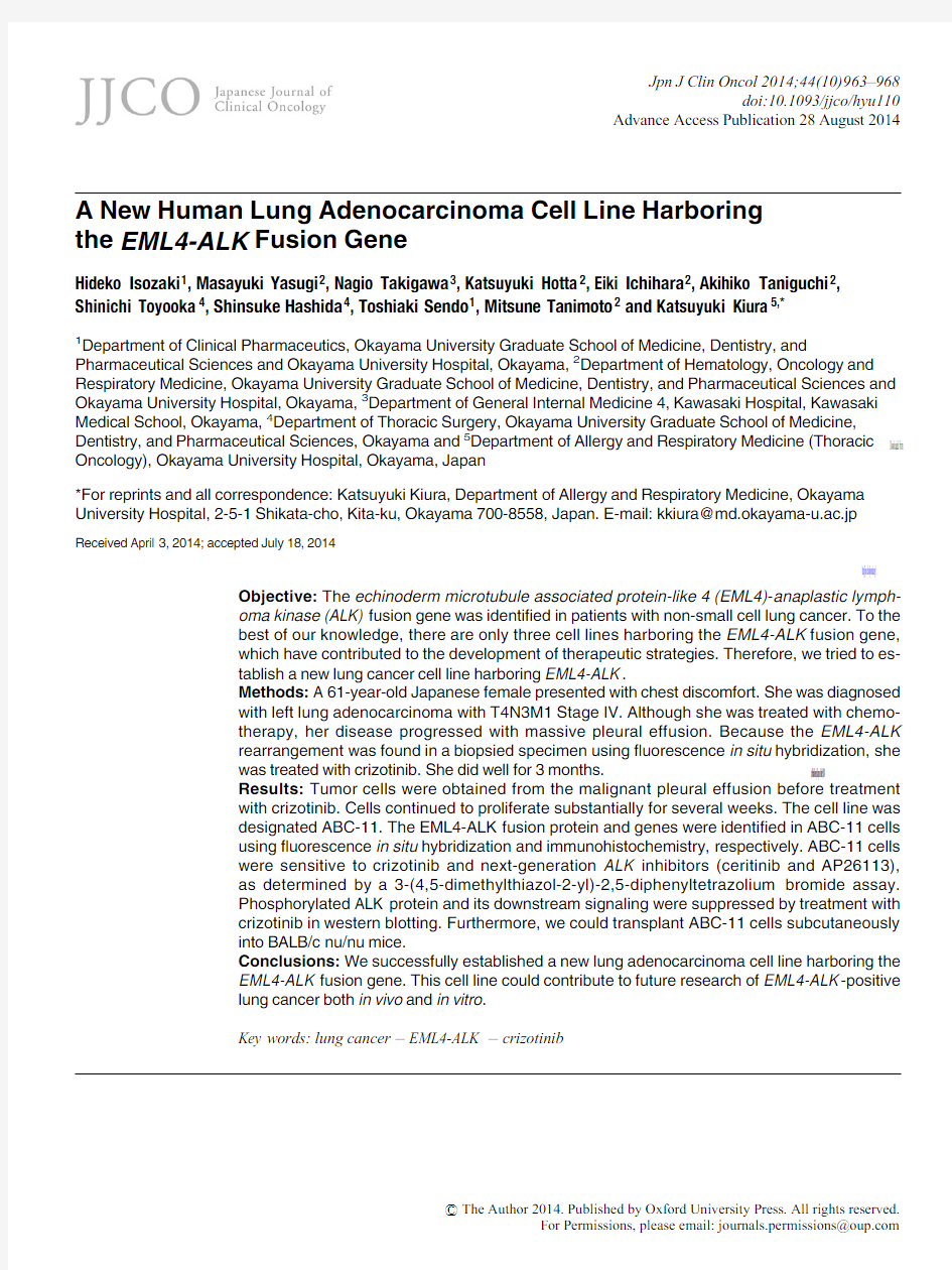 A New Human Lung Adenocarcinoma Cell Line Harboring