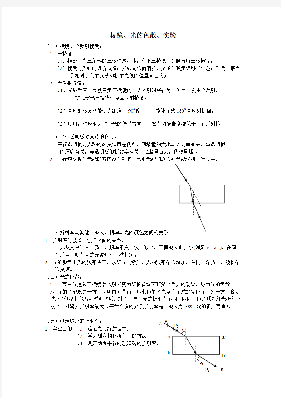 棱镜、光的色散、实验