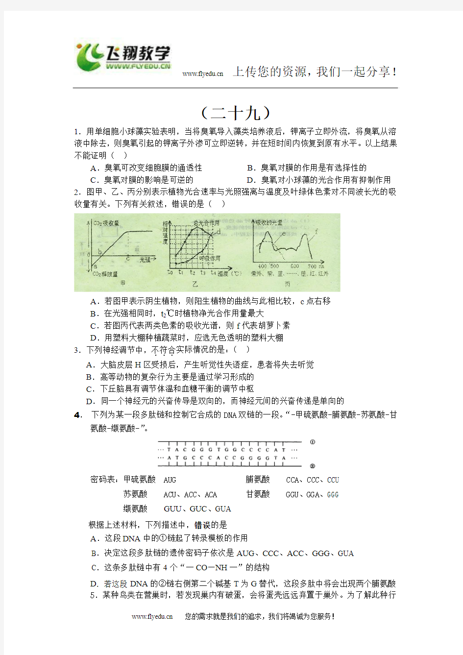 高考理综选择题37套(经典)二十九-三十七