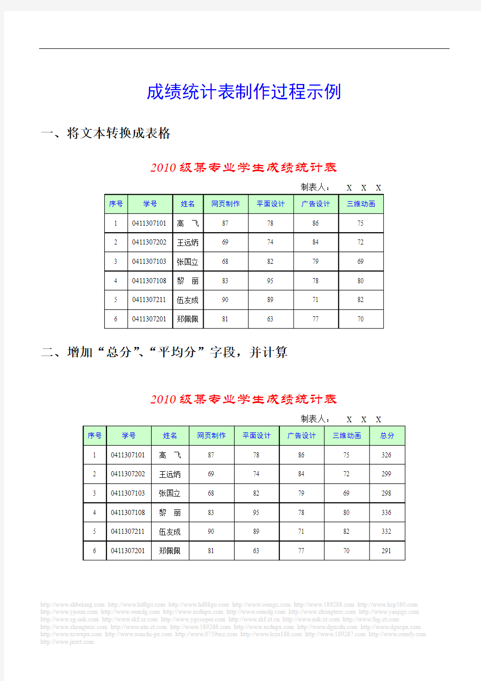 成绩统计表-效果示例