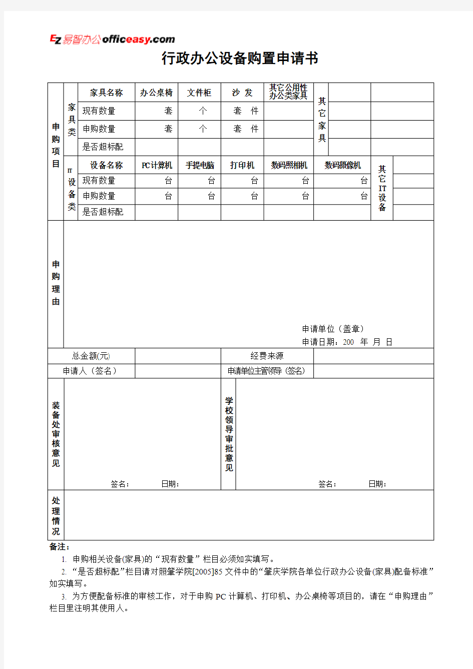 办公设备购置申请书