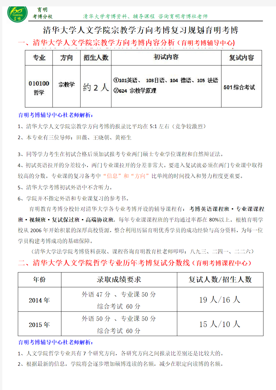 清华大学人文学院哲学专业宗教学考博真题考试内容分复习资料联系导师模板-育明考博